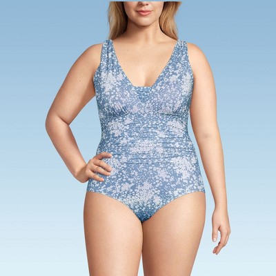 Lands' End Women's Slender Suit Grecian Low Leg One Piece Swimsuit