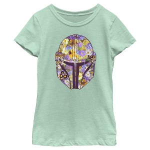 Girl's Star Wars: The Mandalorian Mando Floral Fill T-Shirt - 1 of 4