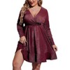 ZEAGOO Plus Size Womens Glitter Dress V Neck Long Sleeve Ruffle Hem Swing Club Cocktail Party Dresses - 3 of 4