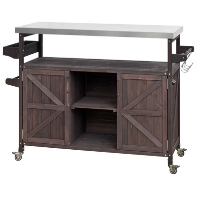 NicBex Rolling Kitchen Island Cart with 2 Cabinets and 3 Open Shelves,Kitchen Island on Wheels with Towel Rack,Island Table for Kitchen