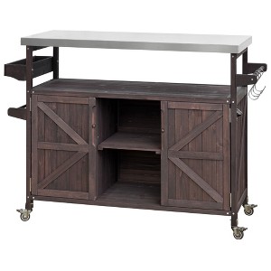 NicBex Rolling Kitchen Island Cart with 2 Cabinets and 3 Open Shelves,Kitchen Island on Wheels with Towel Rack,Island Table for Kitchen - 1 of 4