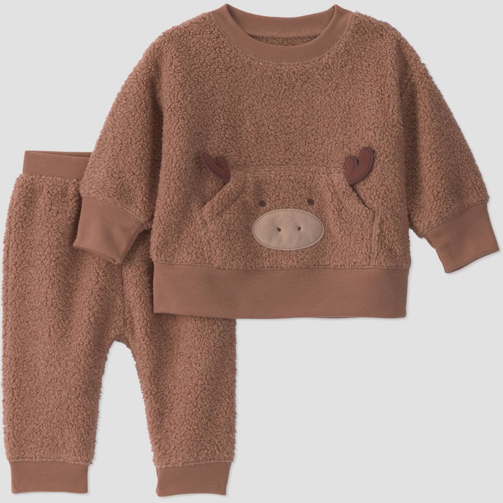 Carter's Just One You® Baby Boys' Cozy Reindeer Pocket Sweatshirt and Joggers Set - Brown Newborn
