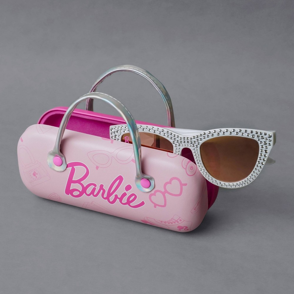 Photos - Glasses & Contact Lenses Barbie Girls'  Cateye Sunglasses & Sunglass Case - White pink 