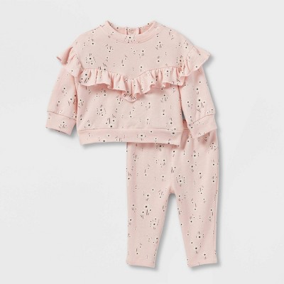 Image of Grayson Collective Baby Girls' 2pc Floral French Terry Sweatshirt & Bottom Set - Pink Newborn