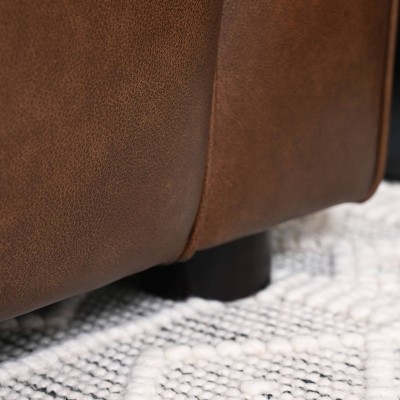 Camel Brown Genuine Leather Club Chair with Pine Frame