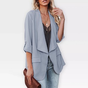 Womens Casual Blazer Jackets Roll Up Long Sleeve Open Front Jacket Loose Fit Longline Blazer Work Office Business Blazers - 1 of 4