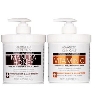 Advanced Clinicals Vitamin C Cream & Manuka Honey Body Lotion. Anti-Aging Bundle for Face & Body Moisturizer, Two - 16  Oz. - 1 of 4