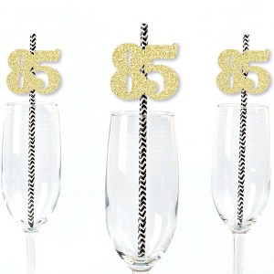 Big Dot of Happiness Gold Glitter 85 Party Straws - No-Mess Real Gold Glitter Cut-Out Numbers & Decorative 85th Birthday Party Paper Straws - 24 Ct - 1 of 4