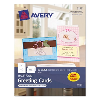 Avery Half-Fold Greeting Cards Inkjet 5 1/2 x 8 1/2 Matte White 20/Box w/Envelopes 3265