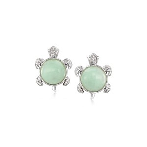 Ross-Simons Jade Turtle Earrings With Diamonds in Sterling Silver - 1 of 3