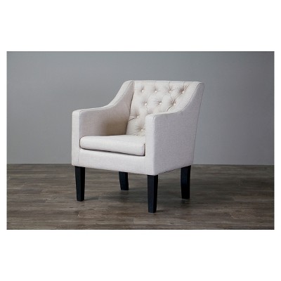 Beige Tufted Linen Accent Chair with Black Wood Legs