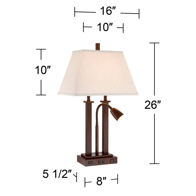 Possini Euro Design Deacon Modern Desk Table Lamp 26" High Bronze with USB and AC Power Outlet in Base LED Reading Light Oatmeal Shade for Office Desk, 5 of 11