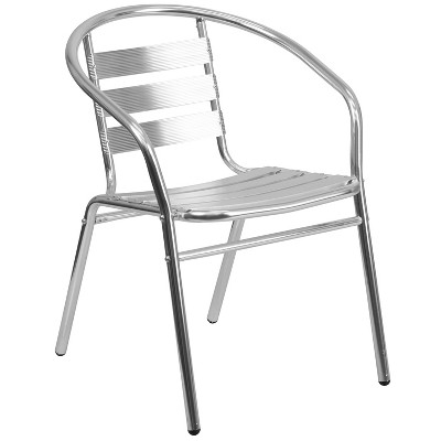 Silver Aluminum 27.5" Round Dining Table Set with 4 Chairs