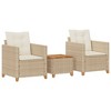 vidaXL 3 Piece Bistro Set with Cushions Beige Poly Rattan Acacia Wood - 2 of 4