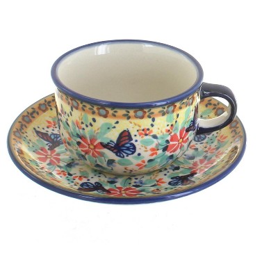 Blue Rose Polish Pottery Blue Butterfly Cup & Saucer