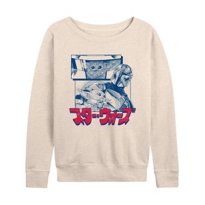 Women's - Star Wars - The Mandalorian Mando Manga Panel Lightweight French Terry Wide Neck Long Sleeve Graphic Shirt - 1 of 4