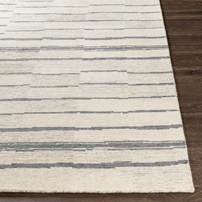 Ivory and Charcoal Striped Wool Area Rug, 8'10" x 12'