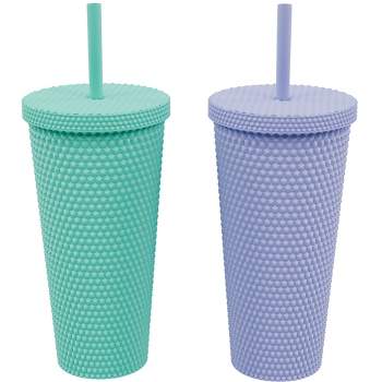 Copco Studded Straw Tumblers with Lid and Straw, Acrylic Cold Tumbler with Spill Resistant Lid, Travel Mug; Cupholder Friendly, 22-Ounce, Set of 2