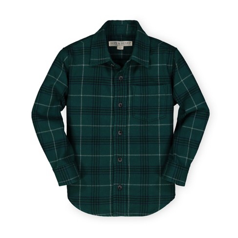 Hope & Henry Boys' Brushed Flannel Button Down Shirt (Green Plaid, 3-6  Months)