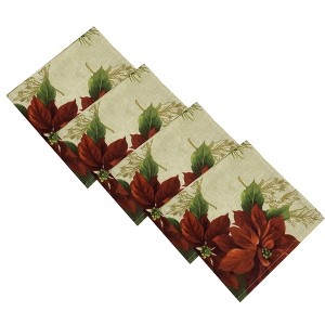 Festive Poinsettia Holiday Fabric Napkins - Set of 4 - 17" x 17" - Multi - Elrene Home Fashions - 1 of 4