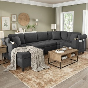 Merax U-Shaped Modular Sectional Sofa with USB Ports, Storage Armrests & Cup Holders - 1 of 4