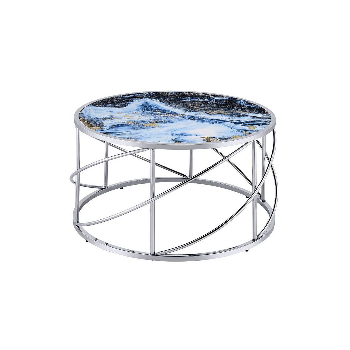 Acme Furniture Lyda Coffee Table Blue Marble Print/Chrome Finish