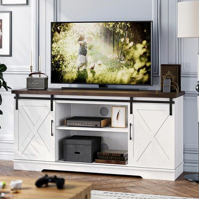 Farmhouse TV Stand for 65 Inch TV, Entertainment Center with Sliding Barn Door and Adjustable Shelves