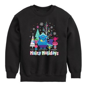 Boys' - Trolls - Hairy Holidays Branch and Friends Graphic Long Sleeve Fleece Sweatshirt - 1 of 4