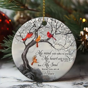 My Mind Still Talks to You Cardinal Circle Ceramic Ornament - Memorial Christmas Ornament Gifts for Loss of Loved One in Heaven - 1 of 4