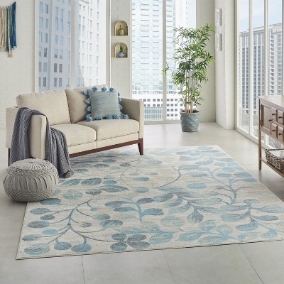 Elysian Fields Ivory & Turquoise Floral Synthetic Area Rug, 8'10" x 11'10"