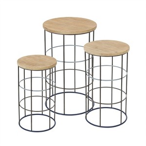 Evergreen Beautiful Springtime Metal and Wooden Side Table, Set of 3 - 16 x 16 x 26 Inches Fade and Weather Resistant Decoration - 1 of 4