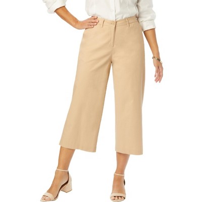 Jessica London Women's Plus Size Stretch Cotton Chino Wide-Leg Crop