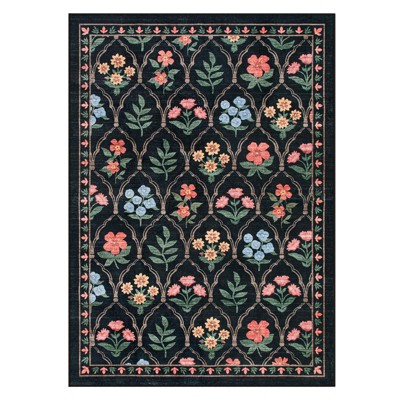Lahome Pearl Velvet Washable Moroccan Floral Area Rug-Elegant Carpet for Living Room, Bedroom, or Office