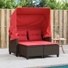 vidaXL Patio Sofa 2-Seater with Canopy and Stools Brown Poly Rattan - 3 of 4