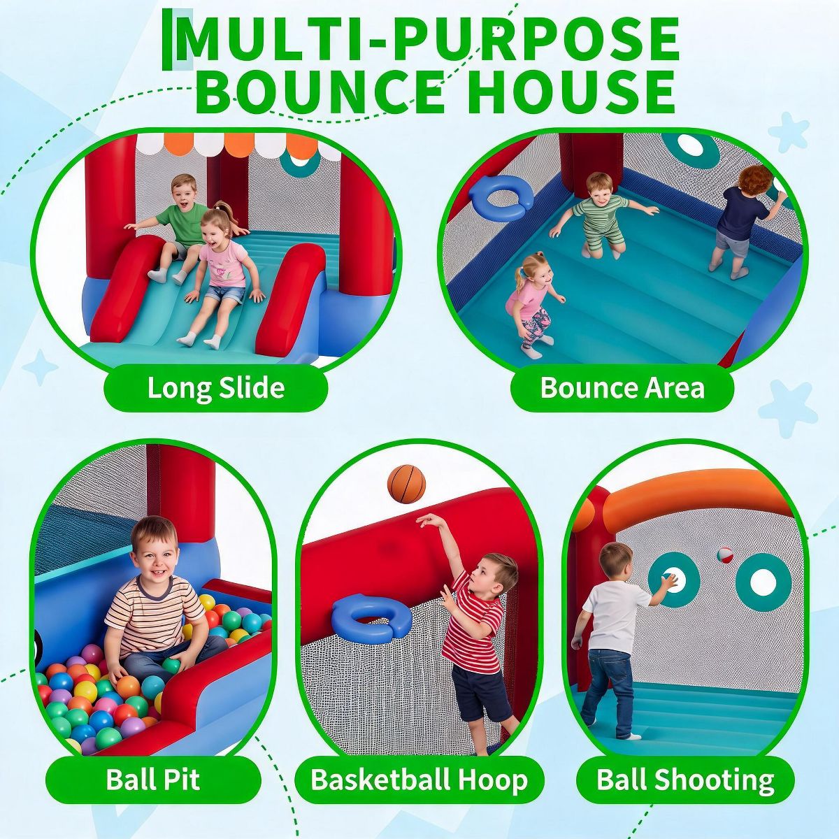 Kids Inflatable Bounce House with Slide, Bounce Area, Ball Pit, Basketball Hoop, Ball Shooting for Christmas Birthday Parties - thumbnail 8
