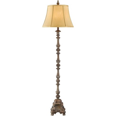 Antique French Country 62" Faux Wood Floor Lamp with Beige Silk Shade