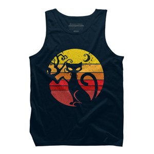 Men's Design By Humans Black Cat Halloween Costume Scary Vintage Cats By TaiHan Tank Top - 1 of 3