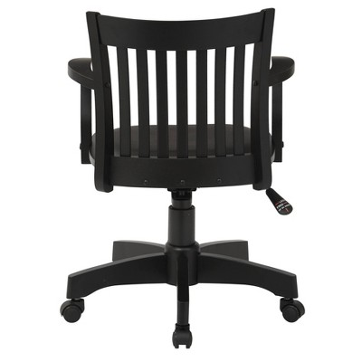 Black Vinyl High Back Ergonomic Swivel Banker Chair with Wood Base