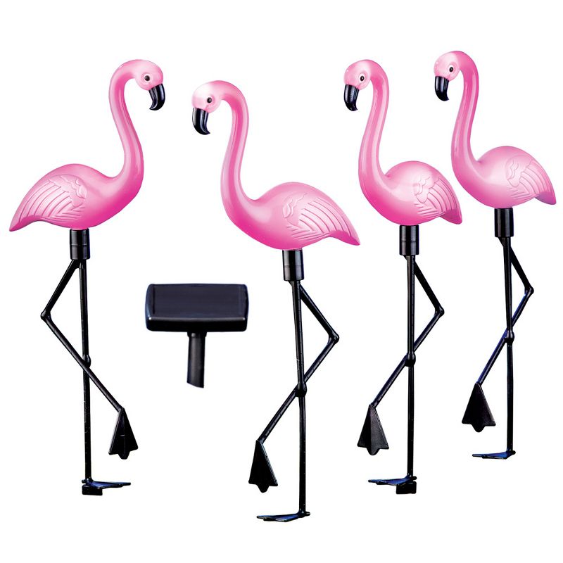 Collections Etc Pink Flamingos Solar Yard Stakes Set of 4 7.25 X 2.5 X 21, 1 of 3