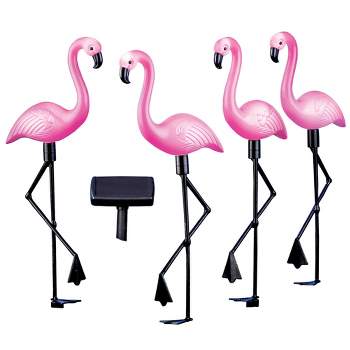 Collections Etc Pink Flamingos Solar Yard Stakes Set of 4 7.25 X 2.5 X 21