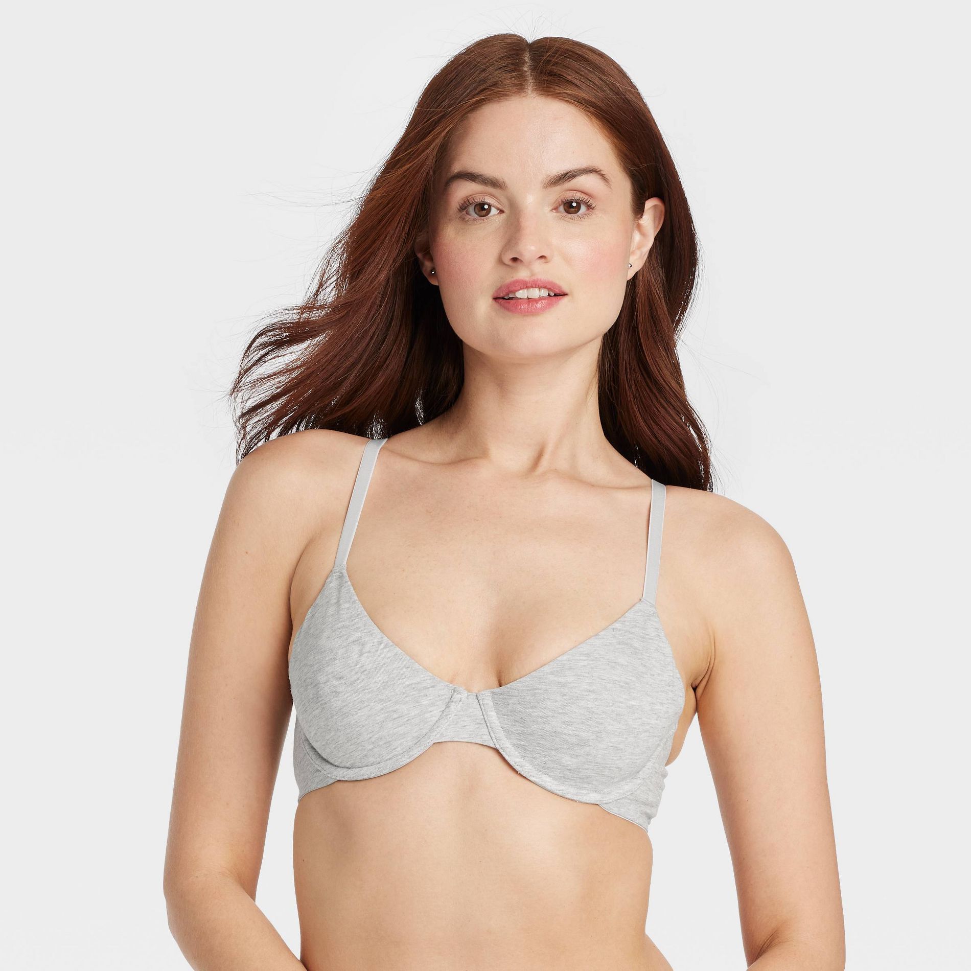 Women's Cotton Unlined Demi Bra - Auden™ Heathered Gray 38D: Adjustable Straps, Underwire Support