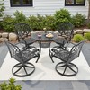 5-Piece Round Cast Aluminum Patio Set with Swivel Chairs,Brown Cushions,and Umbrella Hole - 2 of 4