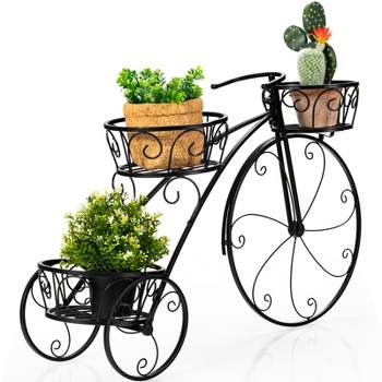 Tangkula Tricycle Metal Plant Stand Flower Pot Cart Holder Ideal for Home Garden Patio