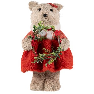 Northlight Woodland Girl Bear Holding Wreath Christmas Figure -  10" - 1 of 4