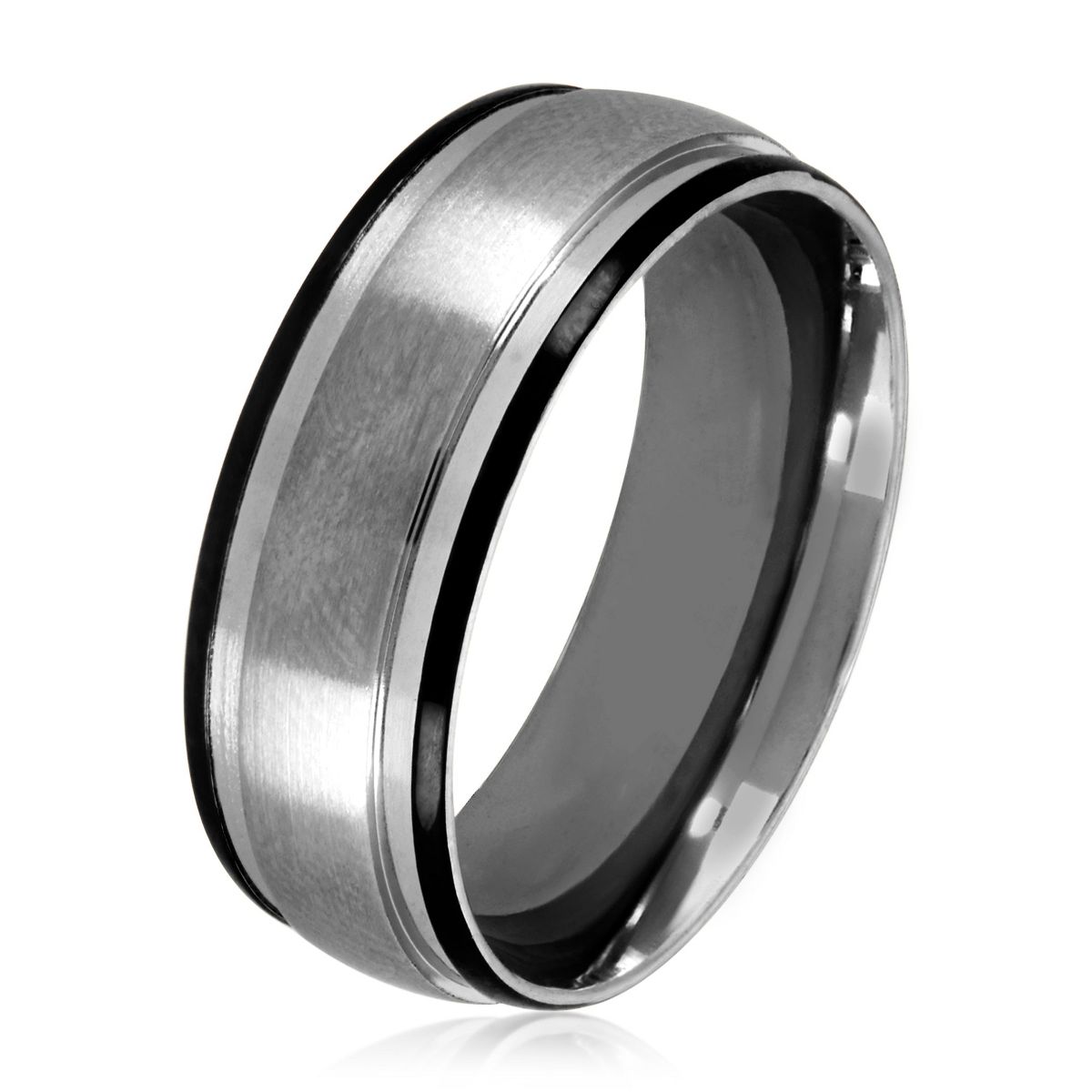 West Coast Jewelry Men's Dual Finish Grooved Stainless Steel Ring (8mm)