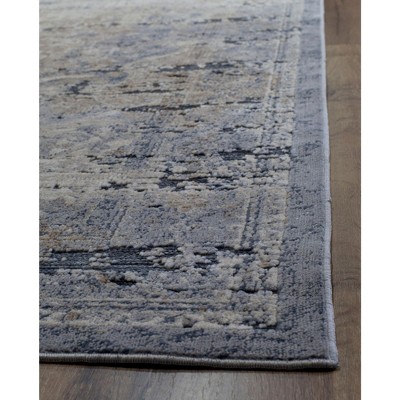 Blue and Beige Abstract Synthetic Runner Rug, 2'3" x 8'