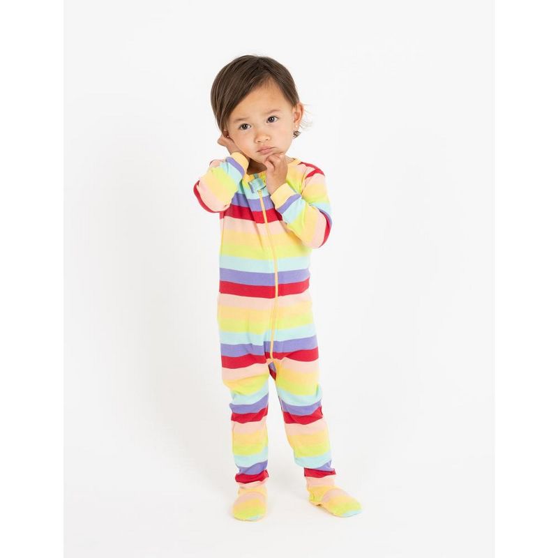 Leveret Kids Footed Girls Striped Cotton Pajamas, 2 of 5
