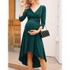 YesFashion Women's Maternity V-Neck 3/4 Sleeve Wrap Dress Casual Hi-Low Midi Tie Nursing Breastfeeding Dress with Belted - 2 of 4