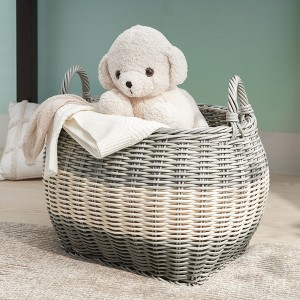 18" x 15" x 15" Oval Resin Woven Wicker Multi-Use Storage Basket with Handles for Towel, Toys, Magazines Storage - 1 of 4
