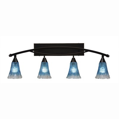 Toltec Lighting Bow 4 - Light Vanity in  Black Copper with 5.5" Fluted Teal Crystal  Shade